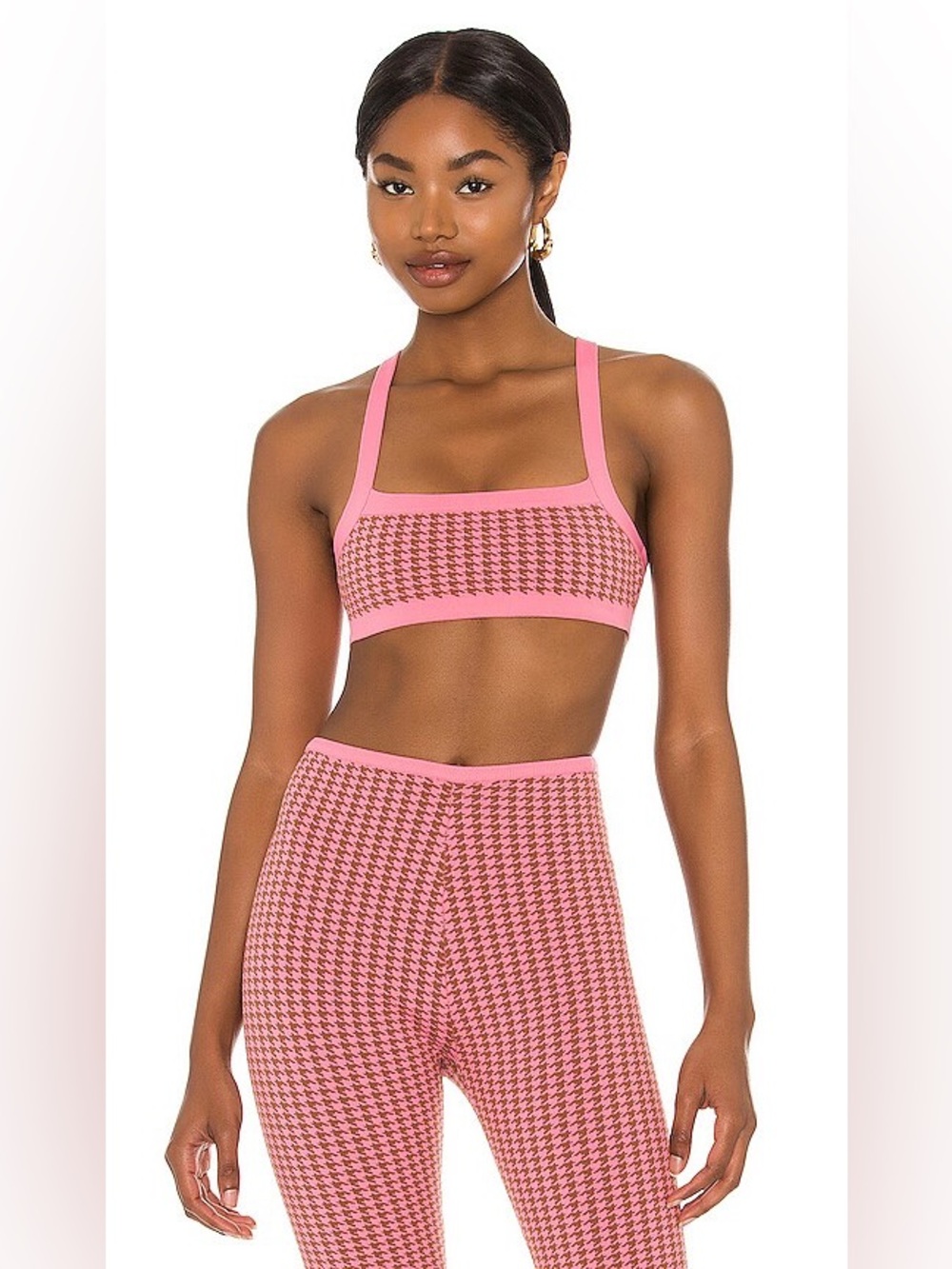 Tropic Of C Knit Pink Houndstooth Crop Top & Biker Short Set Size XS